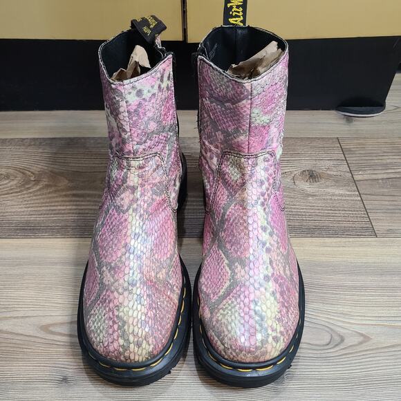 VTG Doc Dr Martens DMs Pink Snake Skin Pattern UK 7 Combat Moto Boots England - Picture 11 of 15